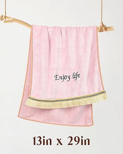 Miniatura 3 de Cleanbear Juego de 4 toallas de mano rosas con borlas decorativas para baño, toallas de baño de microfibra de alta calidad, extremadamente suaves y