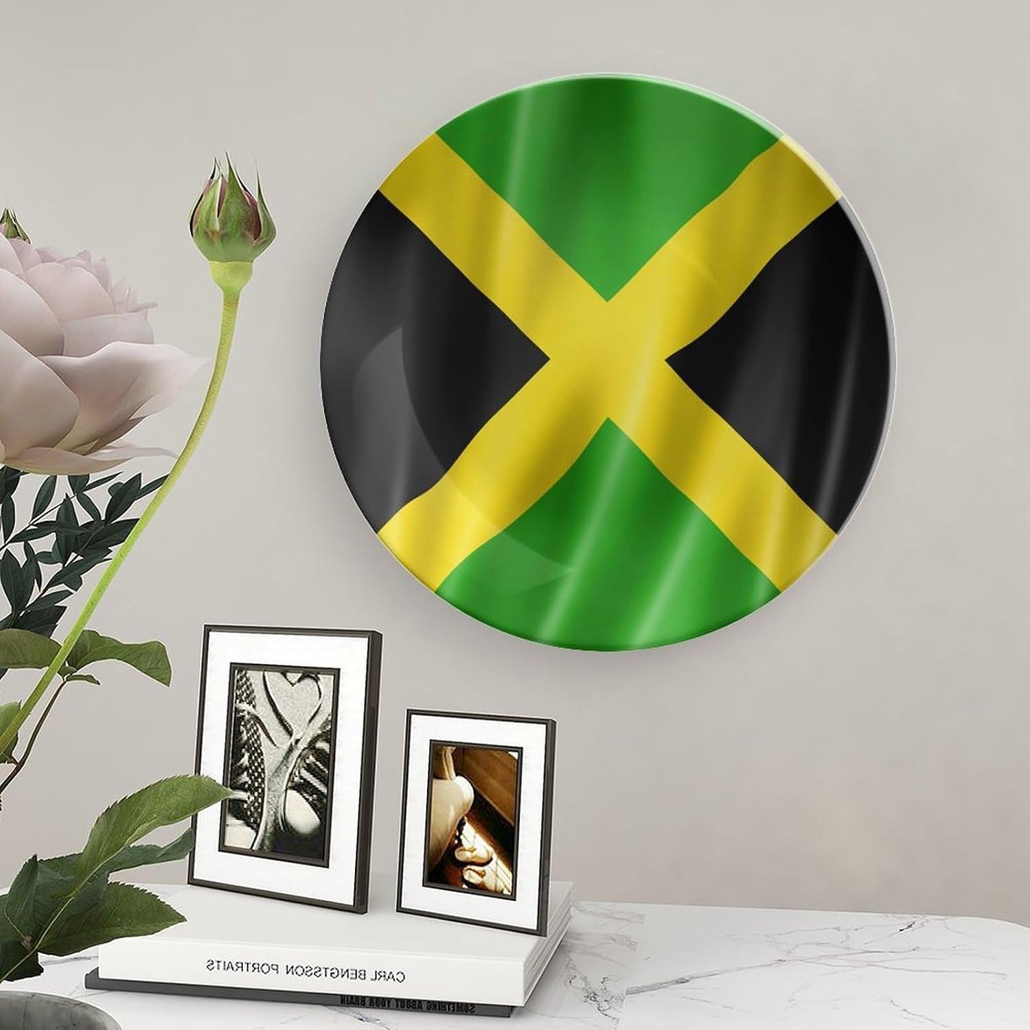 Jamaica Flag Satin Texture Bone China Decorative Porcelain Plates Dinnerware Ornaments
