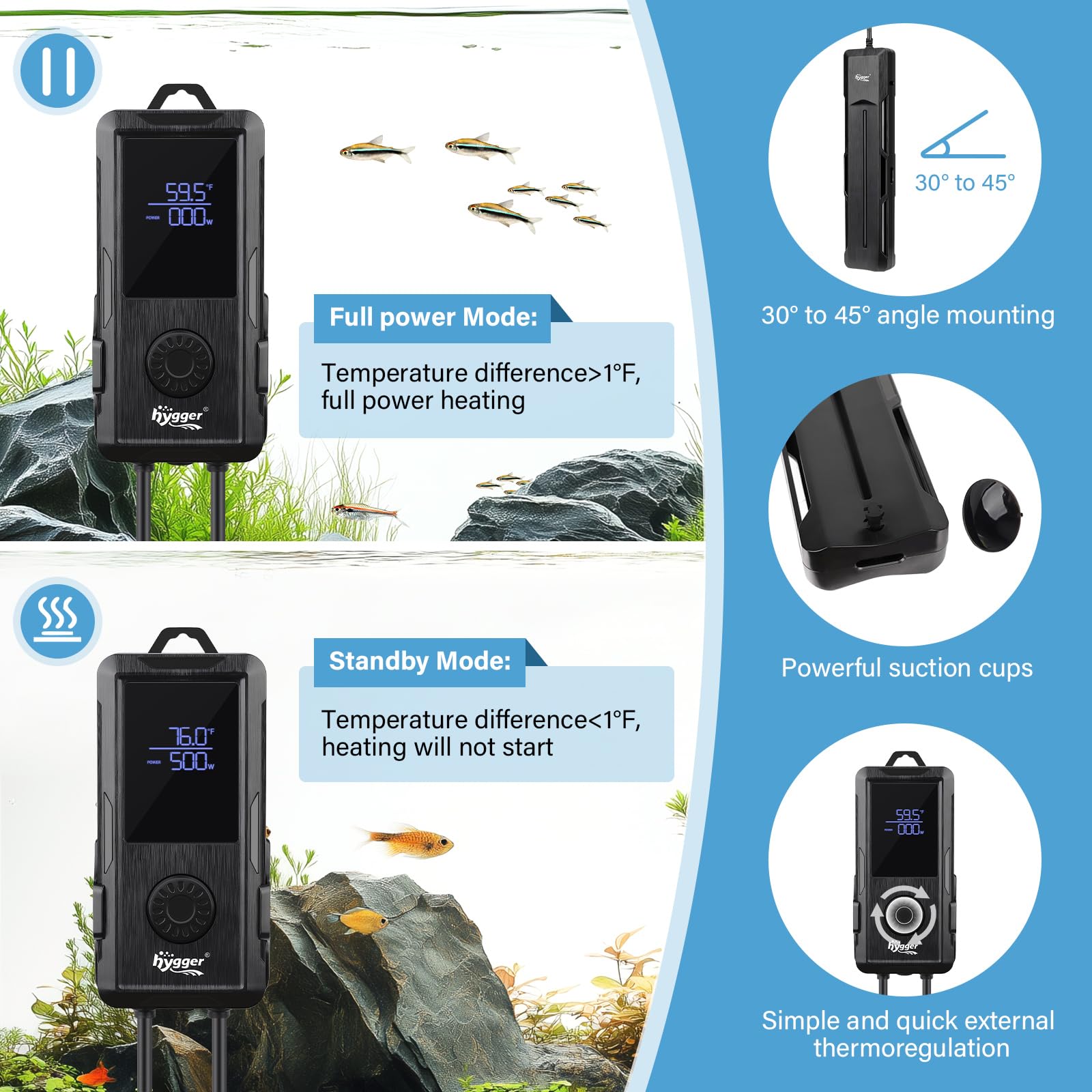 Hygger Aquariumverwarming, 500W Temperatuur Instelbare Verwarming voor Aquaria, Aquarium Verwarmingsstaaf met Externe Digitale LCD-display Controller voor 250-343L Zoet- of Zeewater Aquarium Vissenbak Hygger Aquariumverwarming, 500W Temperatuur Instelbare Verwarming voor Aquaria, Aquarium Verwarmingsstaaf met Externe Digitale LCD-display Controller voor 250-343L Zoet- of Zeewater Aquarium Vissenbak