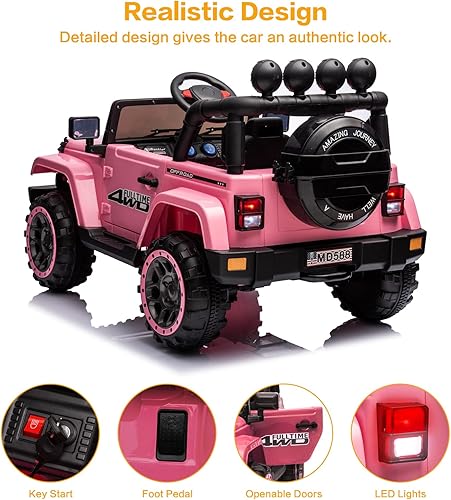 Miniatura 6 de Modern-Depo Auto eléctrico de 12 V para niños con control remoto, calcomanías de bricolaje, MP3, luces LED, puertas de función completa, suspensión