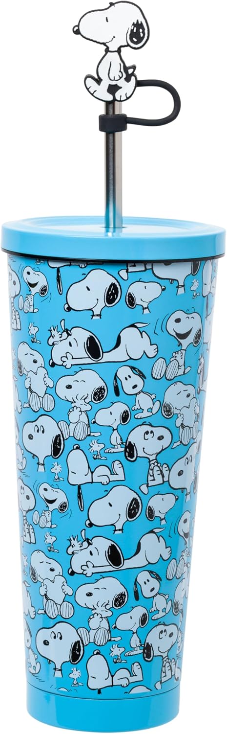 Silver Buffalo Peanuts Snoopy Expression Stainless Steel Tumbler with Lid and Straw Cap, 24 Ounces