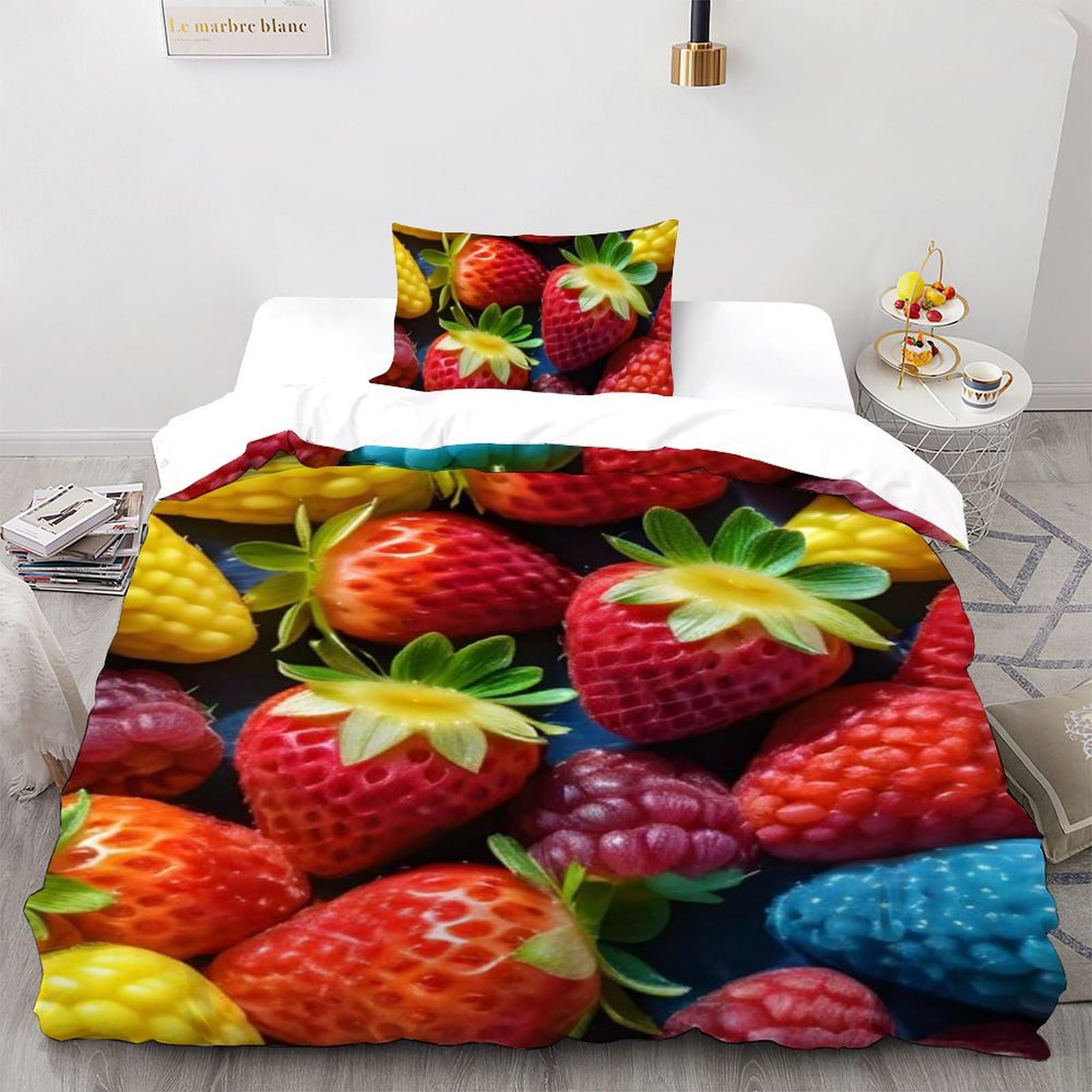 Housse de couette fraises rouges microfibre : finies les couleurs ternes après lavage