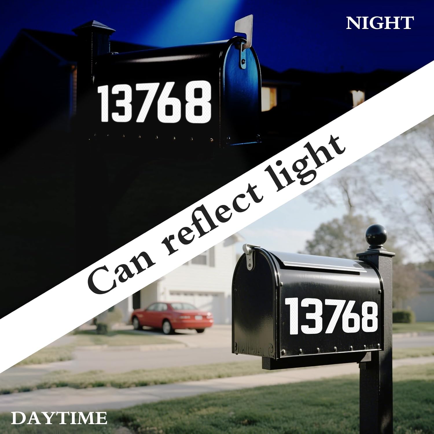 6 Inch Reflective Mailbox Numbers for Outside, 5 Sets Mailbox Letters Number Stickers, White Strong Self Adhesive Vinyl Reflective Stickers for Mail Box Trash Bins Signs