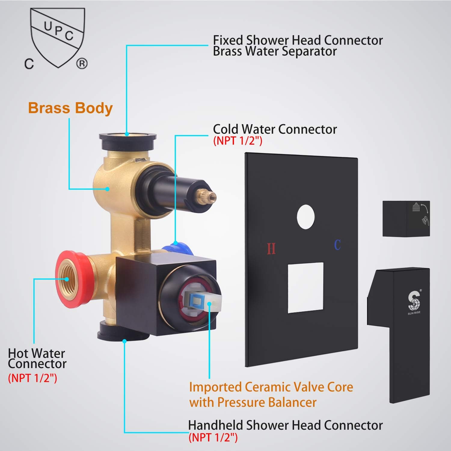 Exclusive Discount 80% Offer SR SUN RISE Slide Bar Shower Faucet Matte Black Bathroom 12 inch Luxury Rain Mixer Shower Combo Set Wall Mounted Rain Shower Head System (Valve Included)