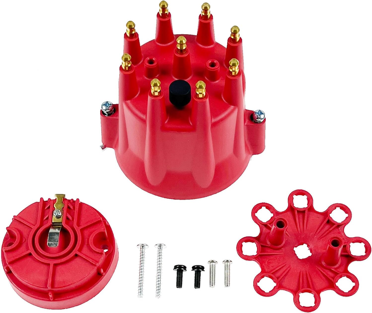 84335 HEI Ignition Distributor Cap and Rotor Kit - Replacement for Pro Billet Distributor, Universal 8-Cylinder Male Pro Series (Red)