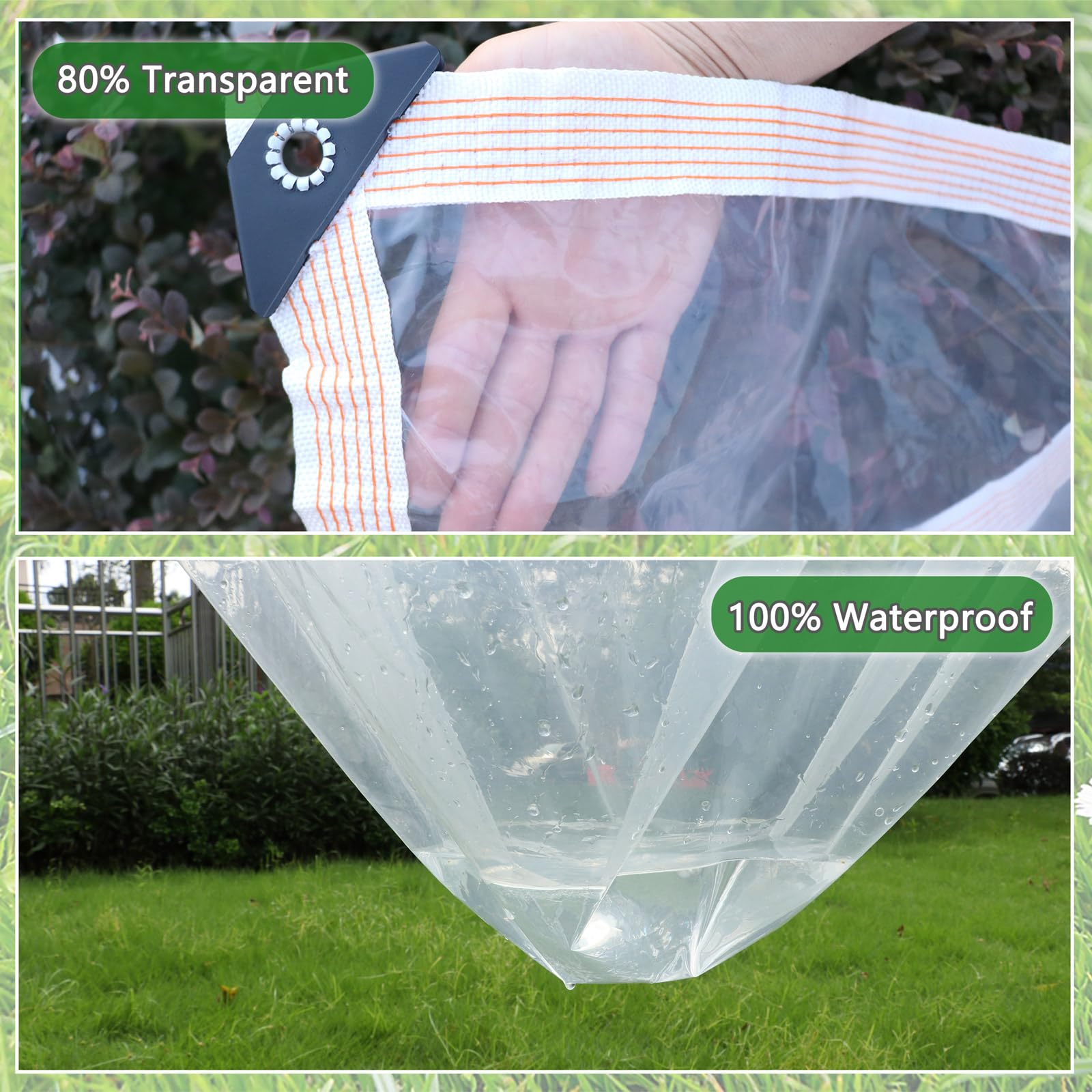 HUXNTN Clear Waterproof Tarp 6'6"x6'6" - 6mil Thick Greenhouse Plastic Sheeting For Plants, Patio, Garden Cover, Wind & Rain Protection
