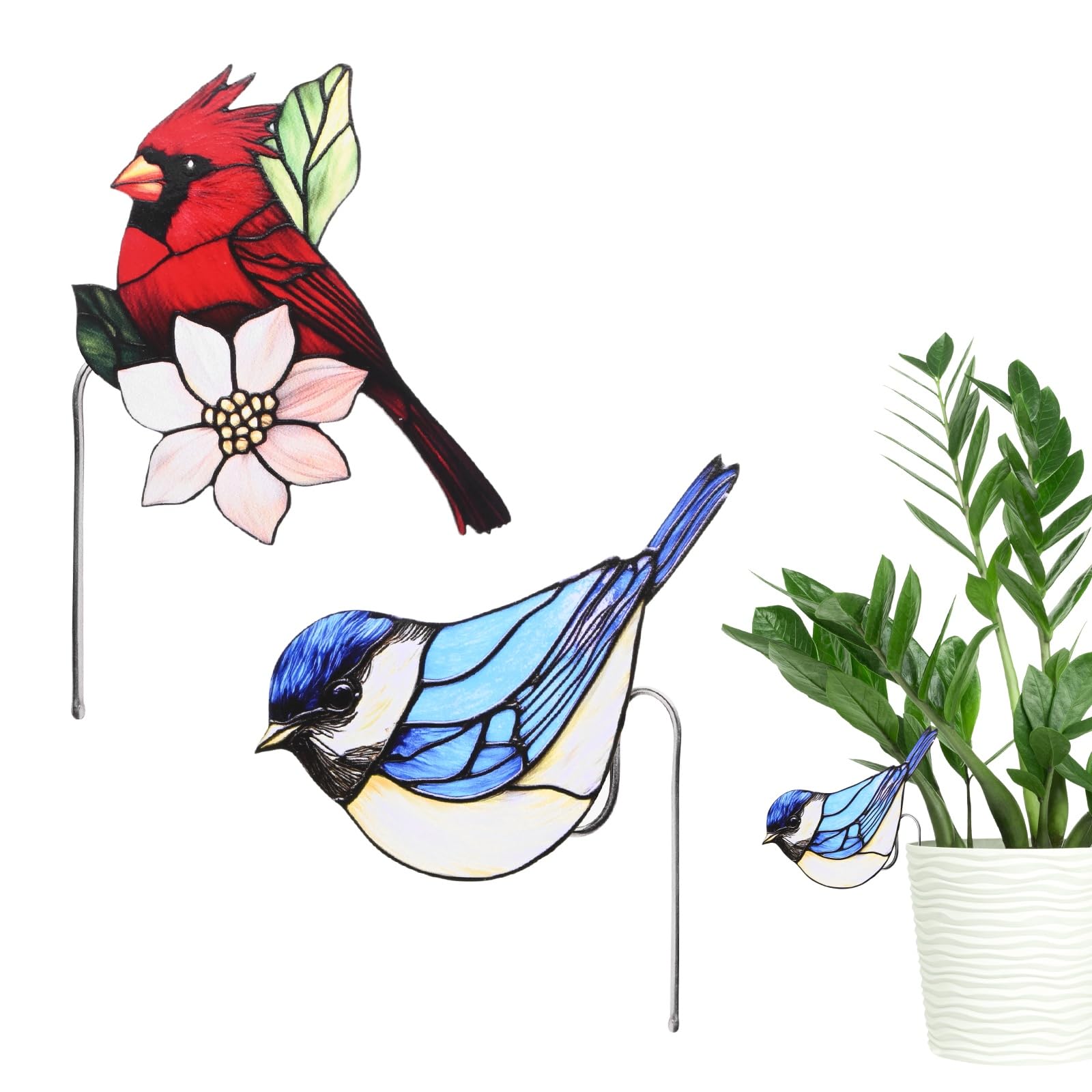 M METERXITY 2-Pack Bird Flower Pot Huggers, 3.1/3.5" Acrylic Hummingbird Garden Stakes for Planter Hanger Decor/Bonsai Ornaments Edge Accessories, Cute Animal Bird Statue [Bird 4]