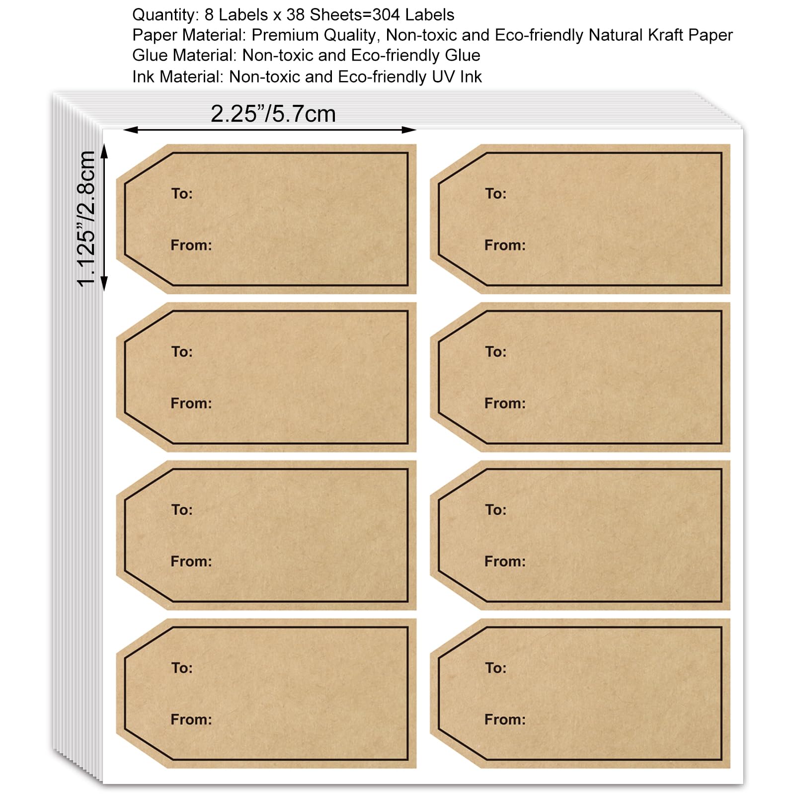 Etiquetas de regalo de 2.25 x 1.15 pulgadas, 304 etiquetas adhesivas de papel kraft natural para Navidad, vacaciones, día de San Valentín, bodas, regalos, tarjetas de envoltura de regalos,