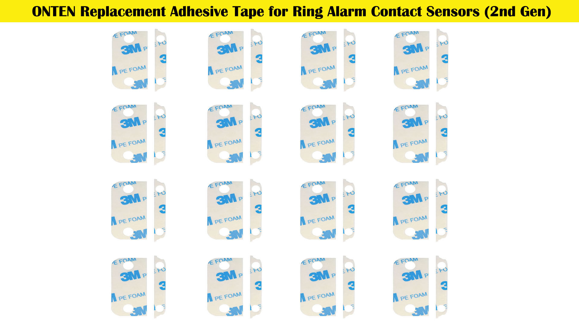 Image of ONTEN Replacement Adhesive Tape for Ring Alarm Contact Sensors (2nd Gen) - 32 Pre-Cut Double-Sided Pads - Easy Install, Strong Hold for Sensors & Magnets - 16 Sensor Pads + 16 Magnet Pads