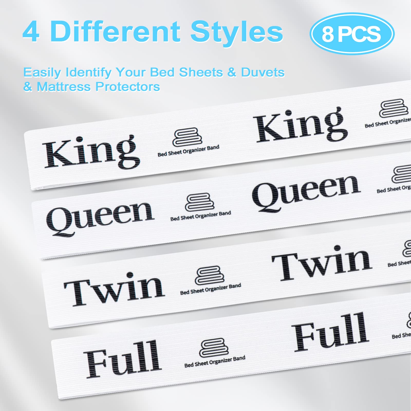 Yotako 8 Pieces Sheet Organizer for Linen Closet, Sheet Organizers and Storage Bed Sheet Organizer Bands Sheet Bands for Organizing (Queen King Twin Full)