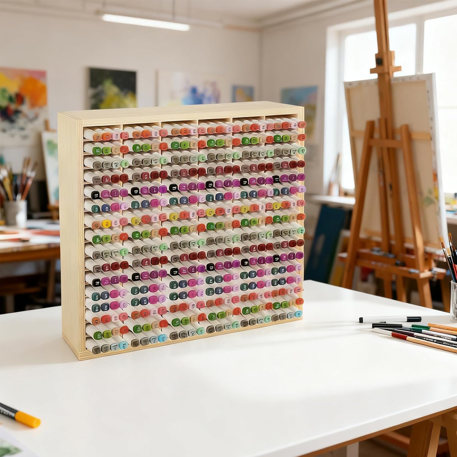 Wooden Marker Organizer for 384 Marker Storage Rack, Color Pencils Organizer, Art Pens Desk Storage Holder, for Art Studios, Classrooms
