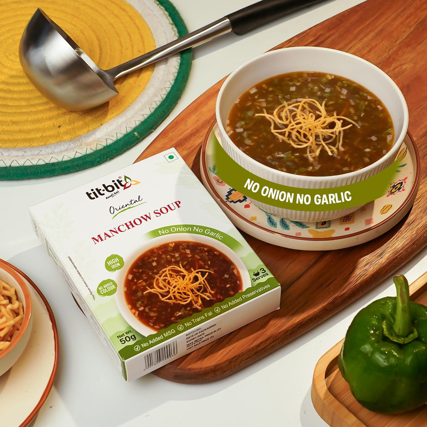 Tit-Bit Veg Manchow Soup Pack of 5 (250g), Hot and Spicey Chinese Soup, No Onion No Garlic Ready-to-eat Manchow Soup Packets for Easy Preparation