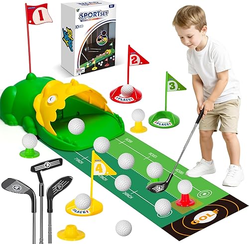 Juego de golf mejorado para niños, palos de golf para niños con retorno de golf automático, juego de golf para niños pequeños con bolas brillantes