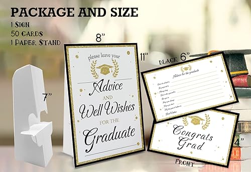 Miniatura 2 de Tarjetas de consejos para graduados y buenos deseos, 1 letrero de graduación y 50 tarjetas de consejos, consejos y buenos deseos para el graduado,