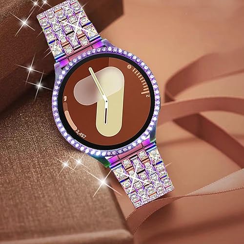 Vista 156 de Correas compatibles con Samsung Galaxy Watch FE / 5/4 de 1.575 pulgadas, correa de metal con diamantes de imitación brillantes de 0.787 pulgadas