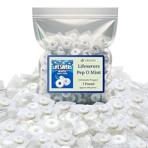 Peppermint Lifesavers envueltos individualmente, 1 libra de caramelos de menta Life Savers envueltos individualmente. Perfecto para vacaciones,
