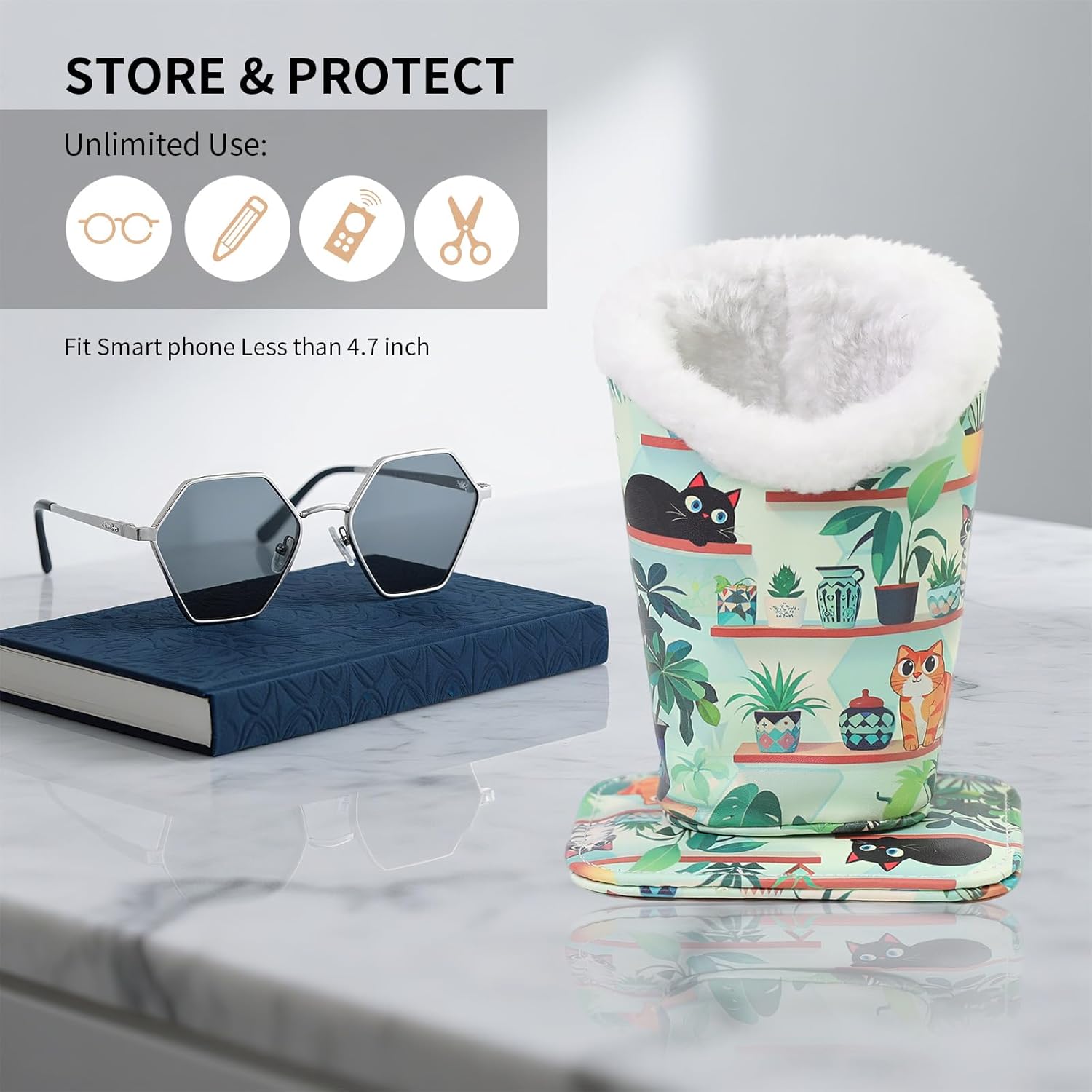 Plush Lined Eyeglasses Holder, Cute Magnetic PU Leather Glasses Stand Case for Women Men Kids - Image 5