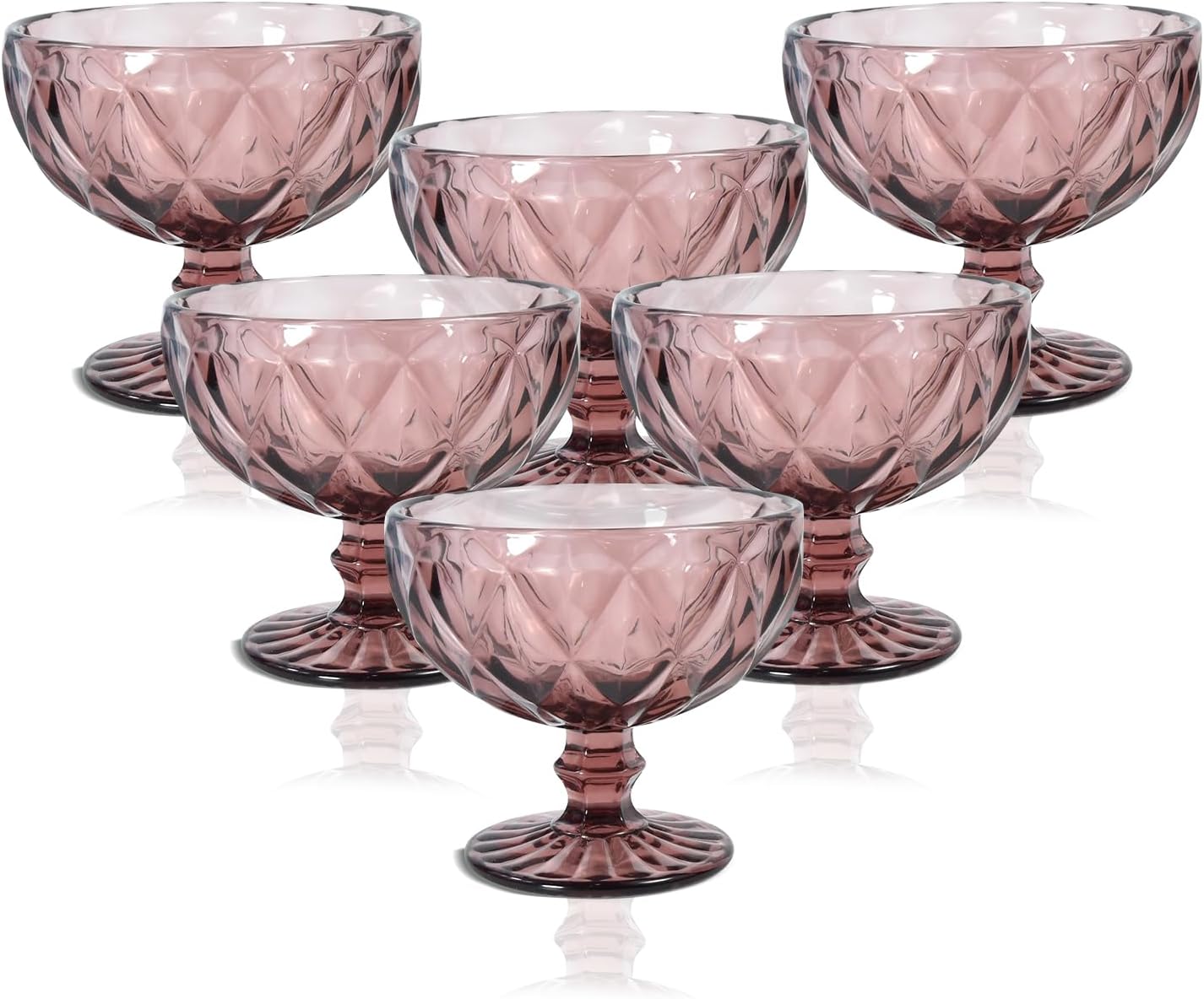 Glass Ice Cream Bowls - Set of 6, Amber Small Glass Bowls Vintage Pressed Pattern Ice Cream Cups/Dessert Bowls for coconut peach ice cream Fruit Pudding Trifle Parfait(12 Oz, Serpentine)