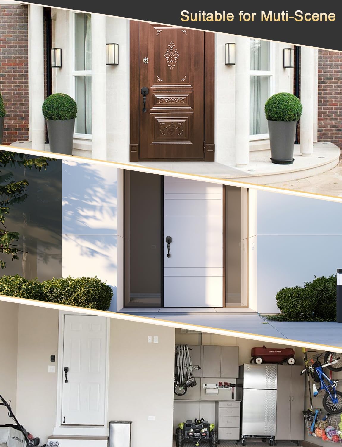 Tinewa Single Cylinder Exterior Handleset, Keyless Front Door Handle with Lever Inside, Black Finish