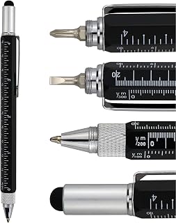 HeTaoCat Gifts Multi Tech Tool - 6 in 1 Stylus Pen with Screwdriver, Ruler, Level Gauge, Black Ink (Black)