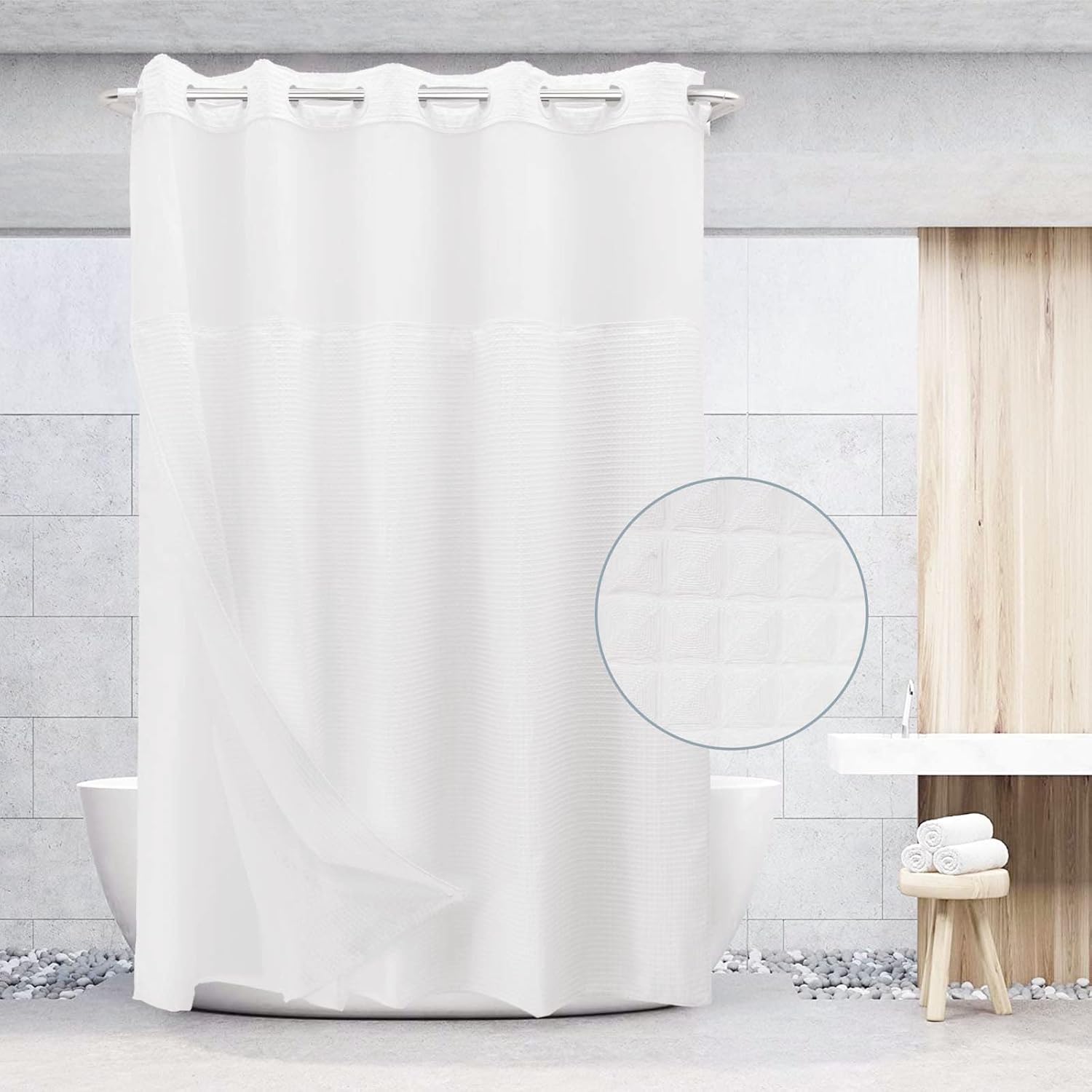 VIUOON No Hook Shower Curtain Set with Snap in Fabric Liner