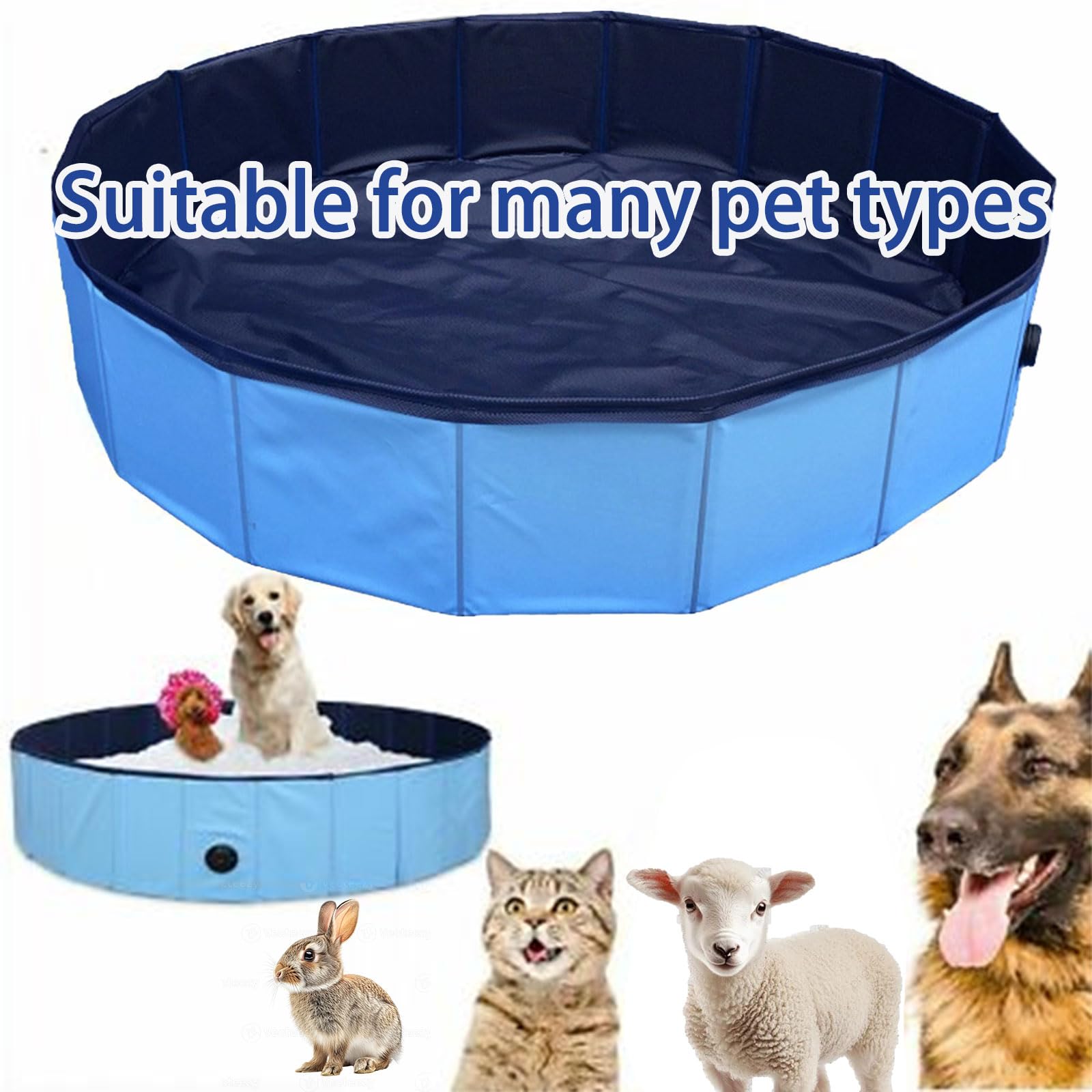 Piscina para perros, grande, 80 x 30 cm, plegable, antideslizante, portátil, de PVC, azul