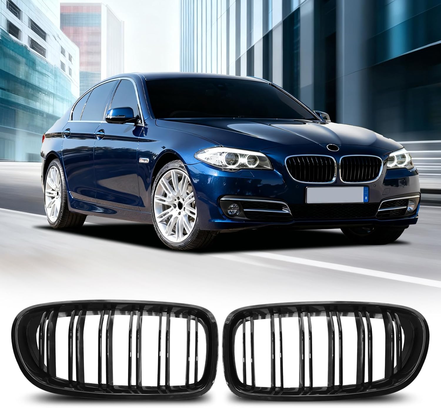Replacement Grille for F30, Double Slats Gloss Black ABS Front Kidney Grill Compatible with BMW 3 Series F30 F31 2012-2018