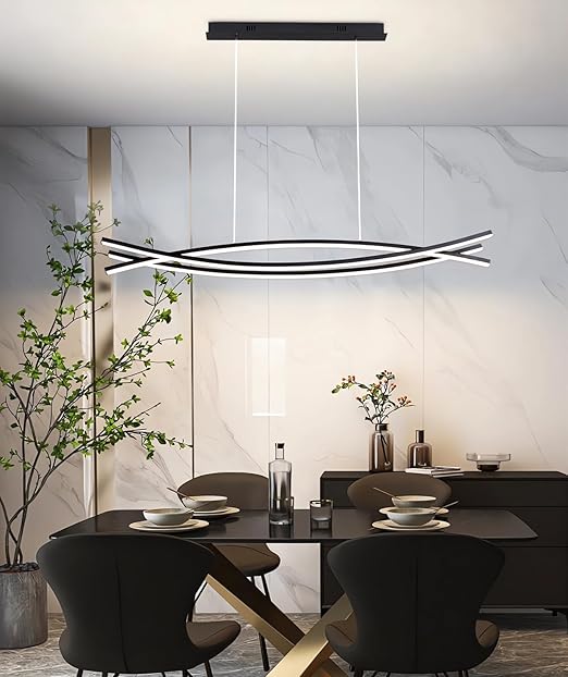 JINGKER Moderne LED Dimmable Hanglamp met Afstandsbediening, Instelbare Hoogte/Beeldkracht, Arc Art Line voor Restaurantverlichting/Barlamp/eettafel, Zwart 100W (L150CM) photo 2