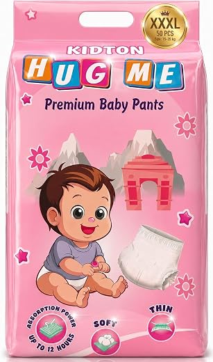 KIDTON Diapers Pants, XXXL, 50 Count, 25-35 Kg, 12 hrs Absorption and Cottony Soft Material Baby Diaper Pants with Bubble ...