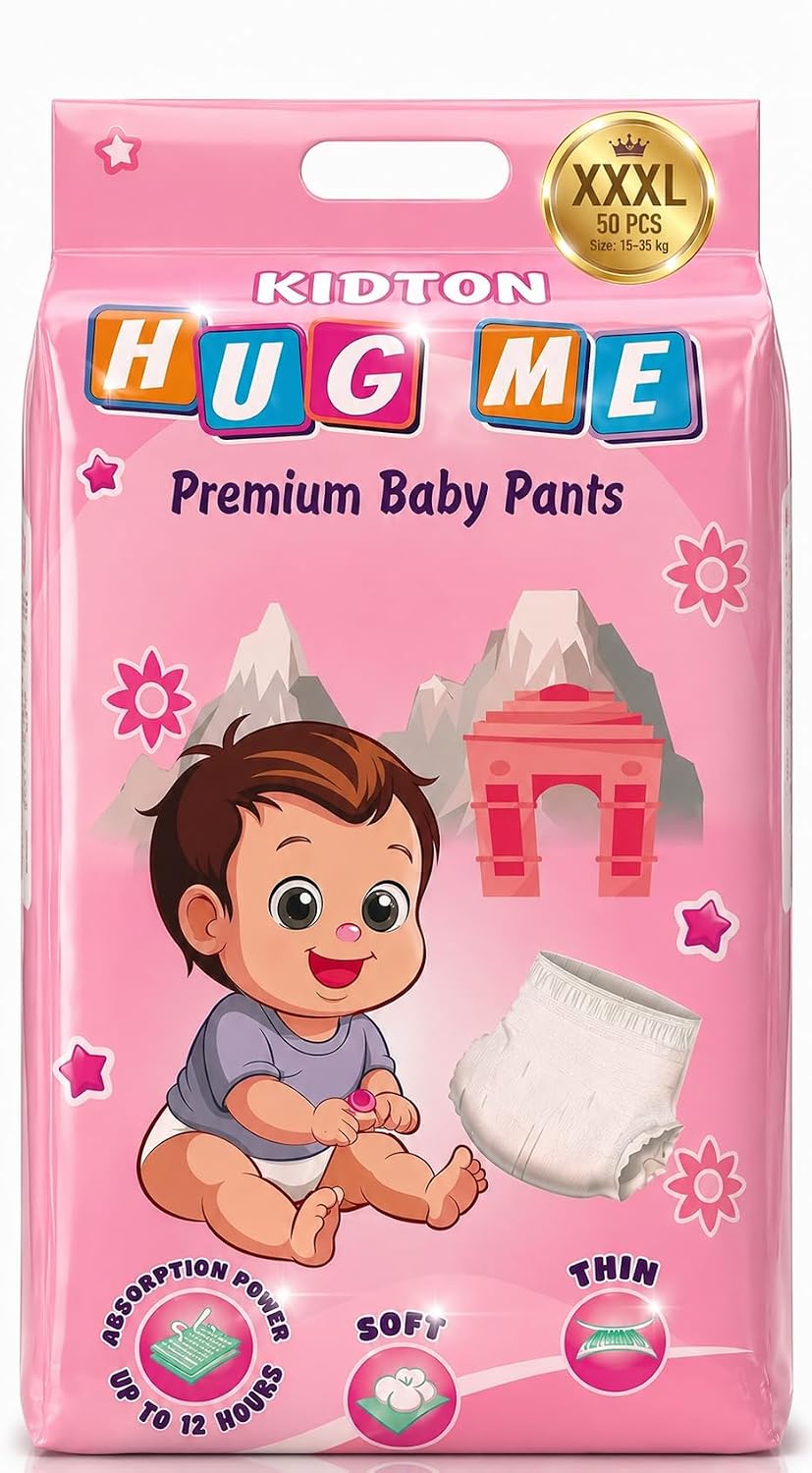 Kidton Diapers Pants, (XXXL), 50 Count, 20-35 Kg,12 hrs Absorption and Cottony Soft Material Baby Diaper Pants with Bubble...