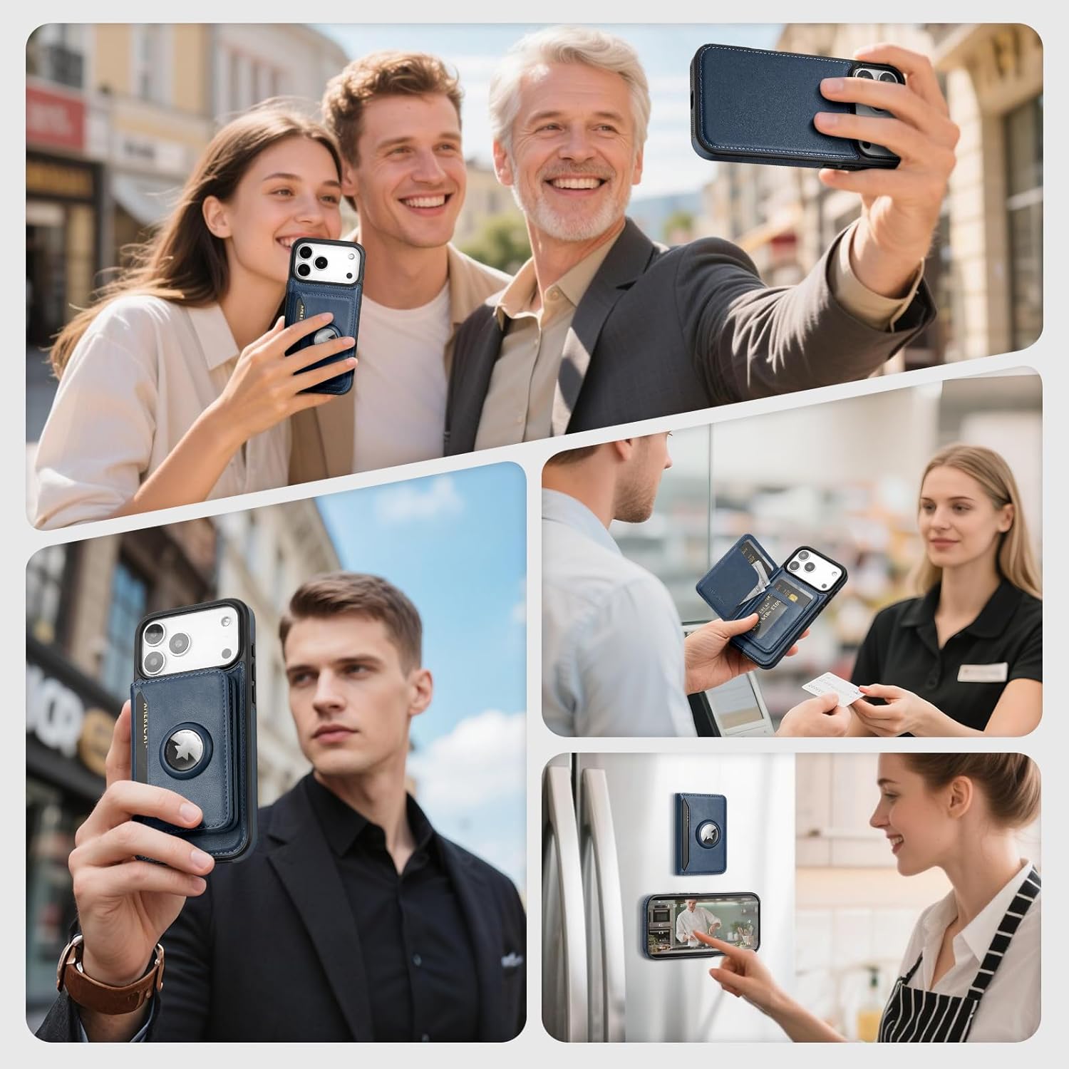 Antsturdy Compatible with MagSafe 2 in 1 Detachable Magnetic iPhone 17 Pro Max Case Wallet with AirTag Holder,Men Women PU Leather RFID Blocking Credit Card Holder Slots Flip Cover Kickstand,Dark Blue - Image 6