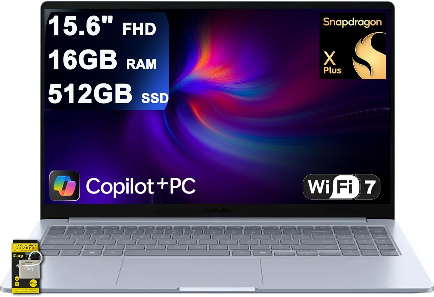 Samsung Galaxy Book4 Edge Laptop 15.6" FHD Anti-Glare Qualcomm 8-core Snapdragon X Plus (Up to 45 Tops) 16GB RAM 512GB SSD for Creator Designer Business Professional Win11 ICP Hub w/Copilot+ AI
