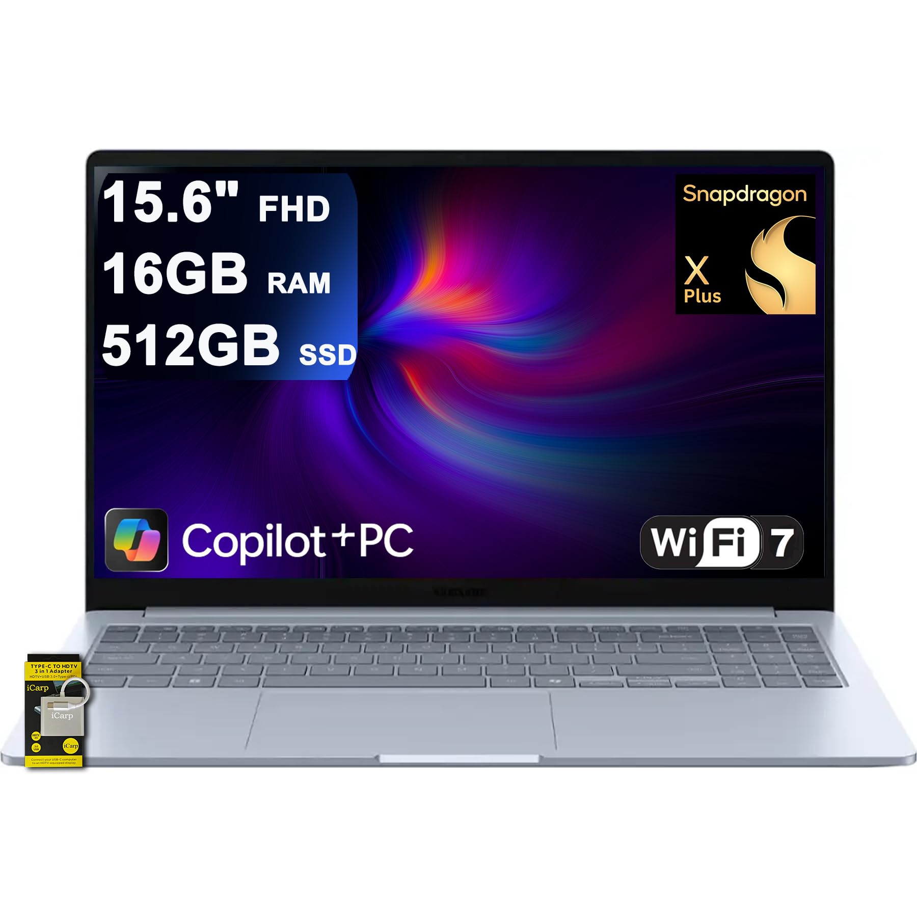 Samsung Galaxy Book4 Edge Laptop 15.6" FHD Anti-Glare Qualcomm 8-core Snapdragon X Plus (Up to 45 Tops) 16GB RAM 512GB SSD for Creator Designer Business Professional Win11 ICP Hub w/Copilot+ AI