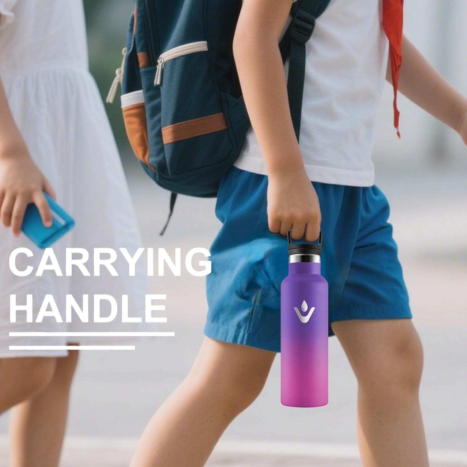 Grsta Stainless Steel Drinking Bottle, 500 ml, Leak-Proof, BPA-Free Drinking Bottle, Children, Drinking Bottle with Straw, Thermos Flask, Carbonated Drinks, Suitable for Fitness, Bike, Camping,