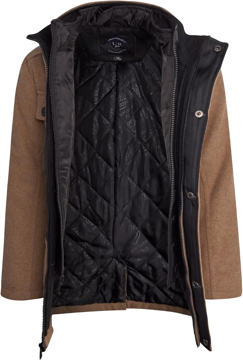 URBAN REPUBLIC Boys Wool Coat - Warm Snap Closure Dress Winter Jacket with Double Zip & Bib Insert (Sizes 4-20)