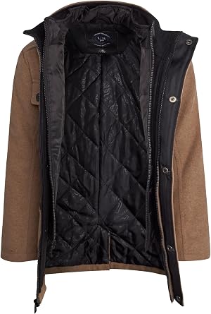 URBAN REPUBLIC Boys Wool Coat - Warm Snap Closure Dress Winter Jacket with Double Zip & Bib Insert (Sizes 4-20)