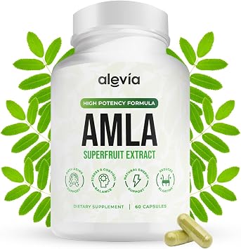 Alevia Organic Amla Capsules 1000mg Indian Gooseberry Amla Fruit Supplement Organic Amla Powder Organic for Antioxidant, Energy & Digestive Support Ayurvedic Wellness Formula 60 Capsules
