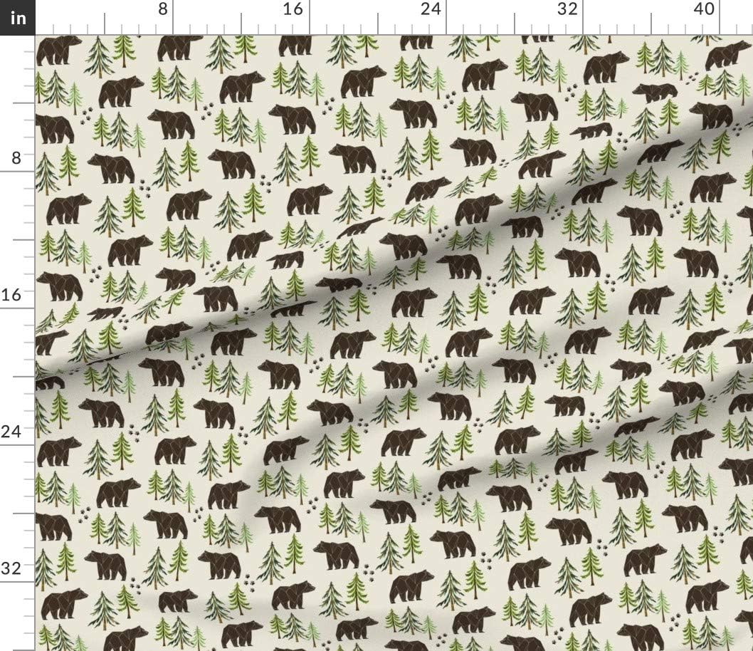 Spoonflower Fabric - Woodland Bears Pine Trees Forest Bear Tracks Nursery Kids Camping Printed on Cotton Poplin Fabric by The Yard - Sewing Shirting Quilting Dresses Apparel Crafts