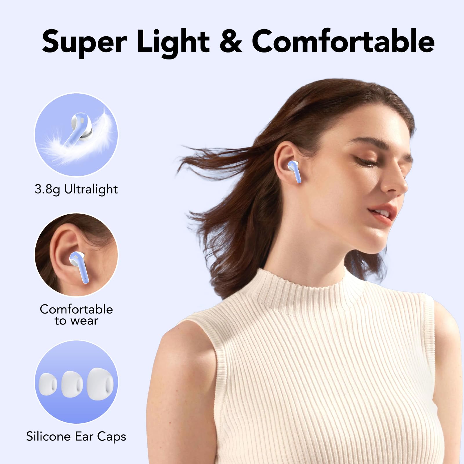 IKT Cuffie Bluetooth, 2024 Auricolari Bluetooth 5.3 Stereo HiFi con 4 HD Mic, Blu classico