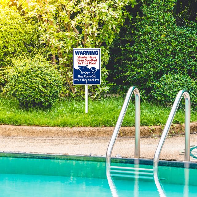 Ymaotrade Swimming Pool Sign, Sharks Have Been Spotted in This Pool, Pool Rules Yard Sign with Stakes 8in×12in, Sturdy Aluminum Yard Signs Rust Free, Pool Rules Sign for Pools Rives