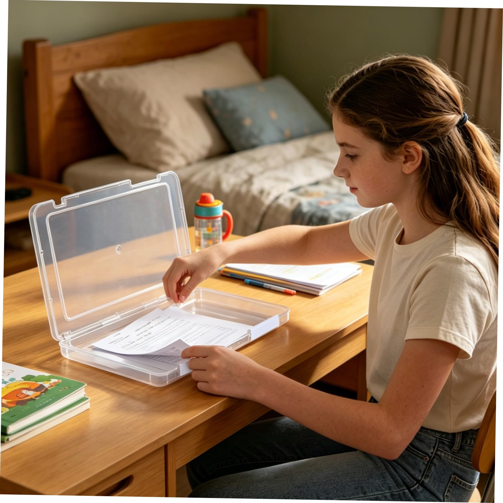 6 Pezzi File Organizer Documenti A4 in Plastica Bianco, , Scatola Porta Documenti con Coperchio, per Ufficio e Casa