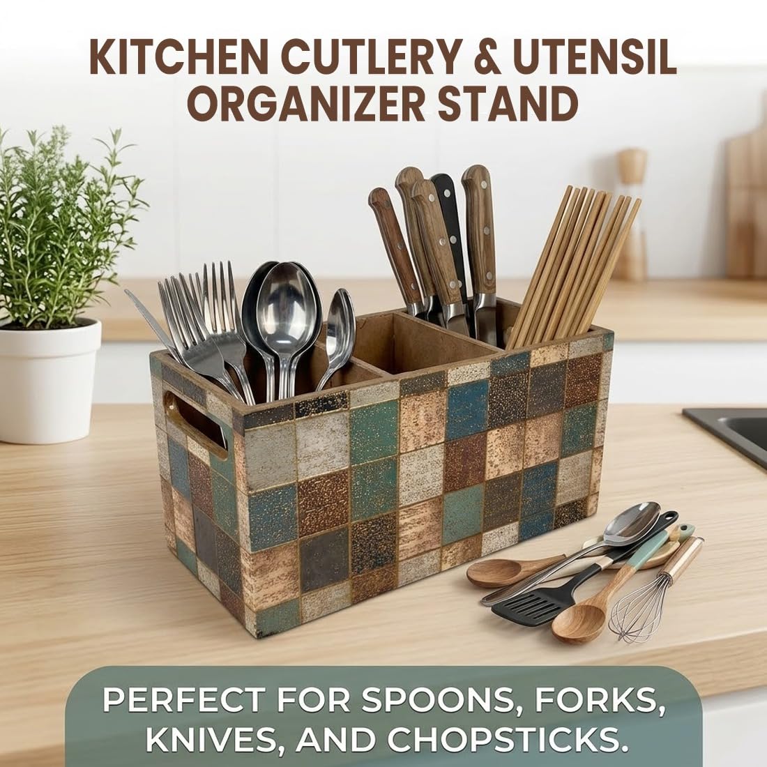 Handcrafted Cutlery Holder - 3 Compartments -5