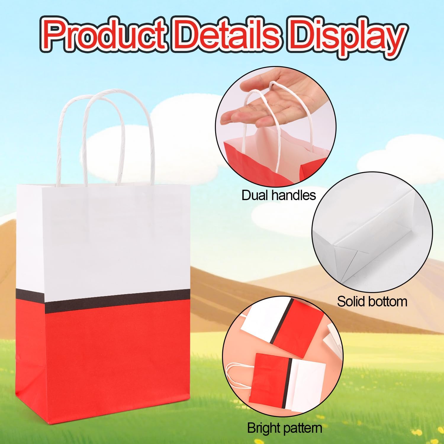 12pcs Cartoon Animation Party Gift Bags, Red and White Paper Cartoon Theme Party Favors Bags Birthday Decorations Supplies for Candy Goodie Snack (2 Styles) - Image 3