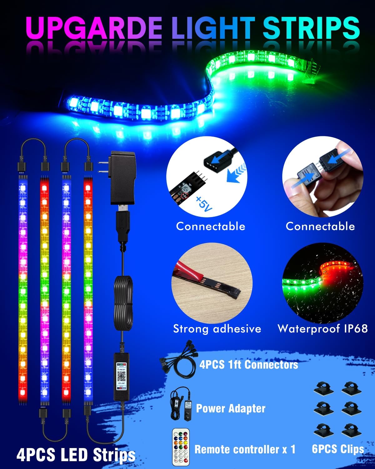 Led Strips Light for Cabinets TV Back Light Strips for Shelves with Remote Control 210 Modes APP for TV Bedroom Home Small Short Led Light Strip 4 Pre-Cut RGB Led Light Strip