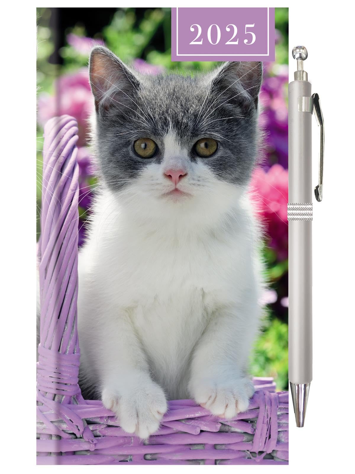 2025 Hardcover Diary & Pen Set Slim Wallet Week to View Planner Cute Kitten Design