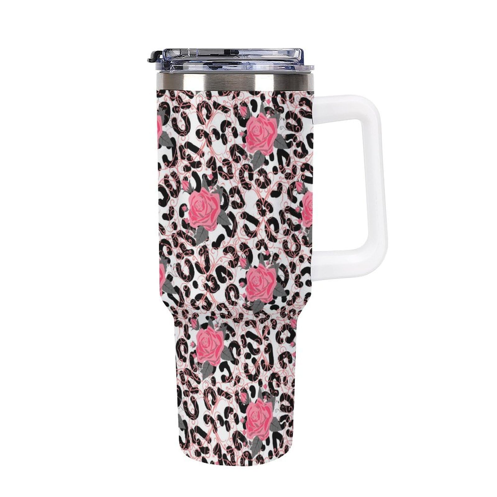 Amazon｜ヒョウ柄 豹柄 ピンク 花柄 タンブラー 蓋付き 車用コップ