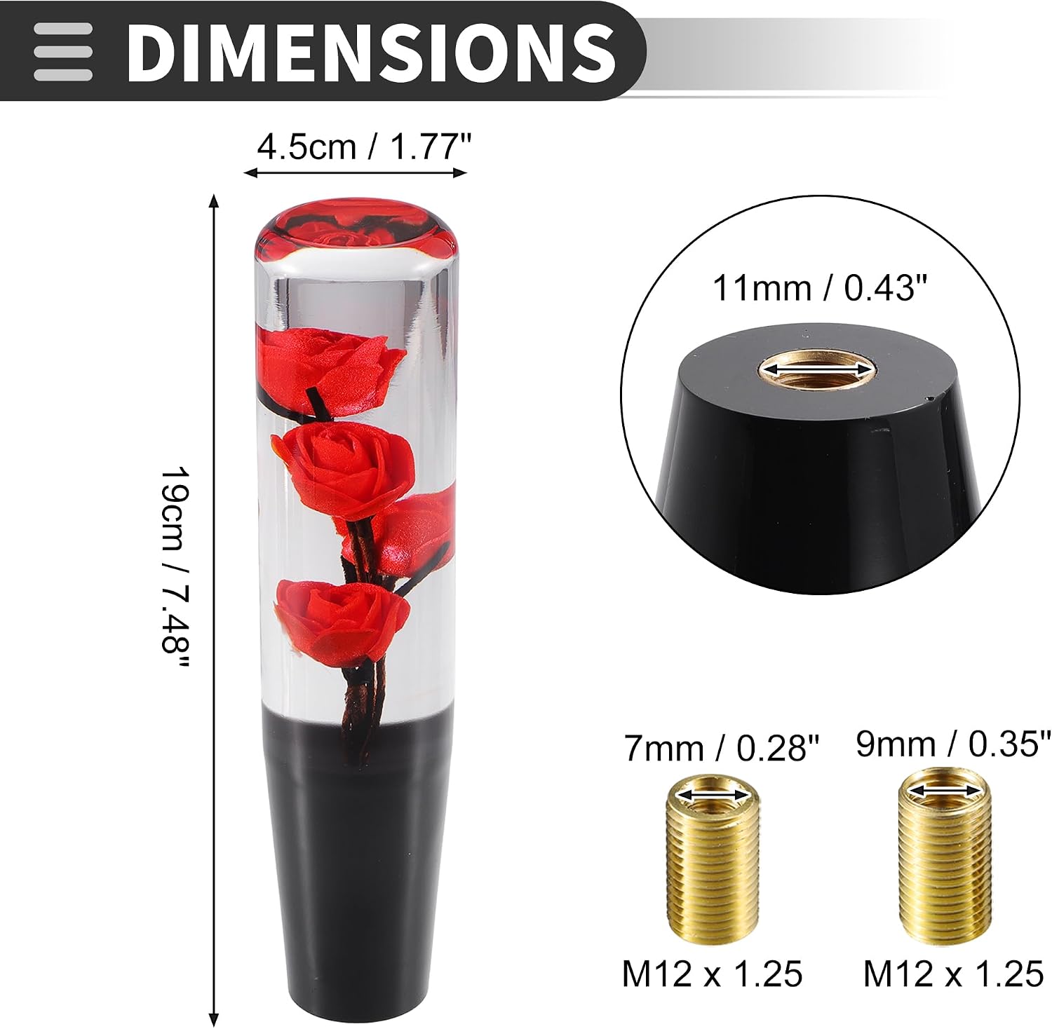 Motoforti Universal Rose Flower Car Gear Shift Knob, Manual Automatic Stick Gear Shifter Knob, 19cm, Acrylic, Red, 1 Set