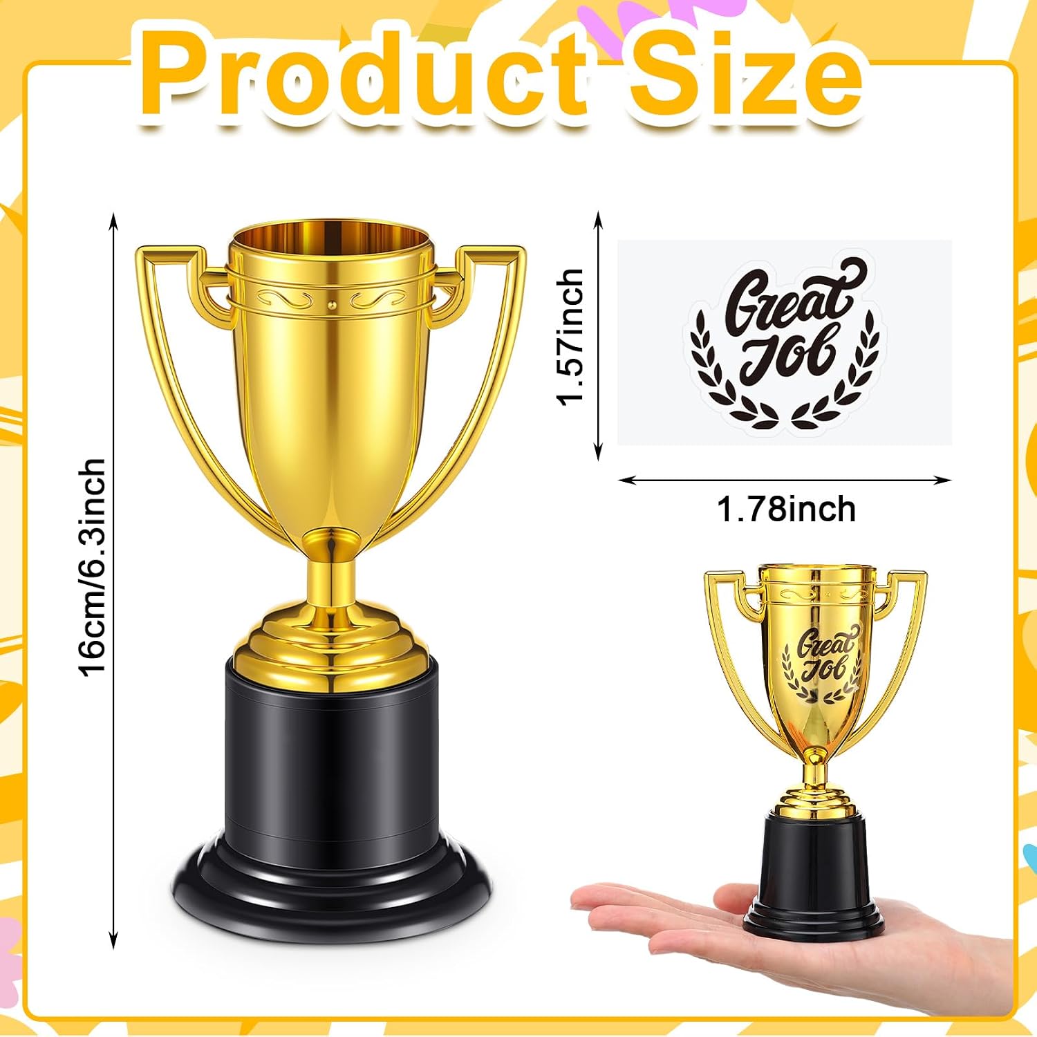 Misdary 12 Pack 6.3 Inch Gold Trophy Award Bulk Great Job Plastic DIY Trophy Award Athlete Employee Appreciation Gifts for Thank You Teacher Volunteer Men Women Rewards