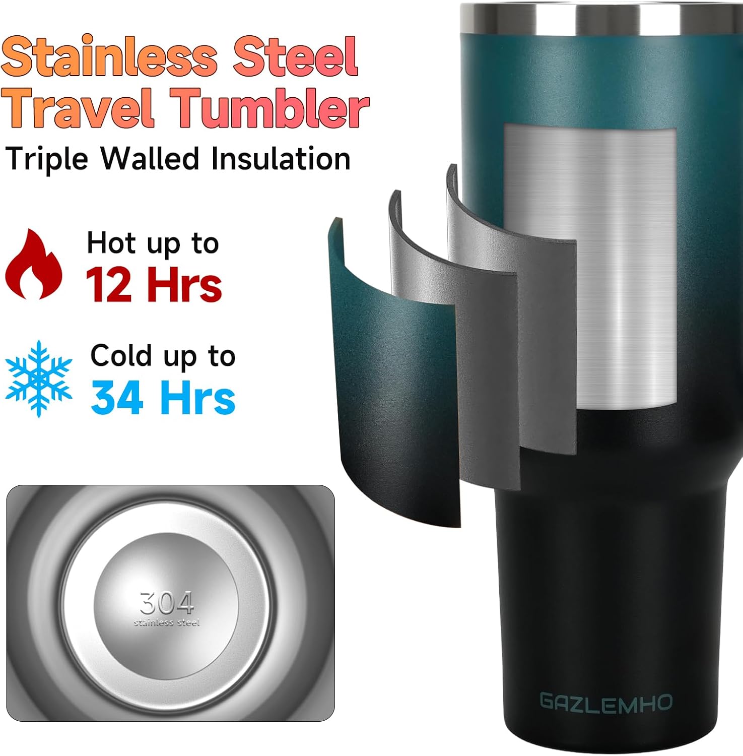 40oz Tumbler with Handle and Straw Spout 2-in-1 Lid, Spill Leak Proof Insulated Travel Cup Traveler Water Mug Keep Cold Hot, Dishwasher Safe Stainless Steel Bottle Gifts for Women Men, Indigo Black - Image 3