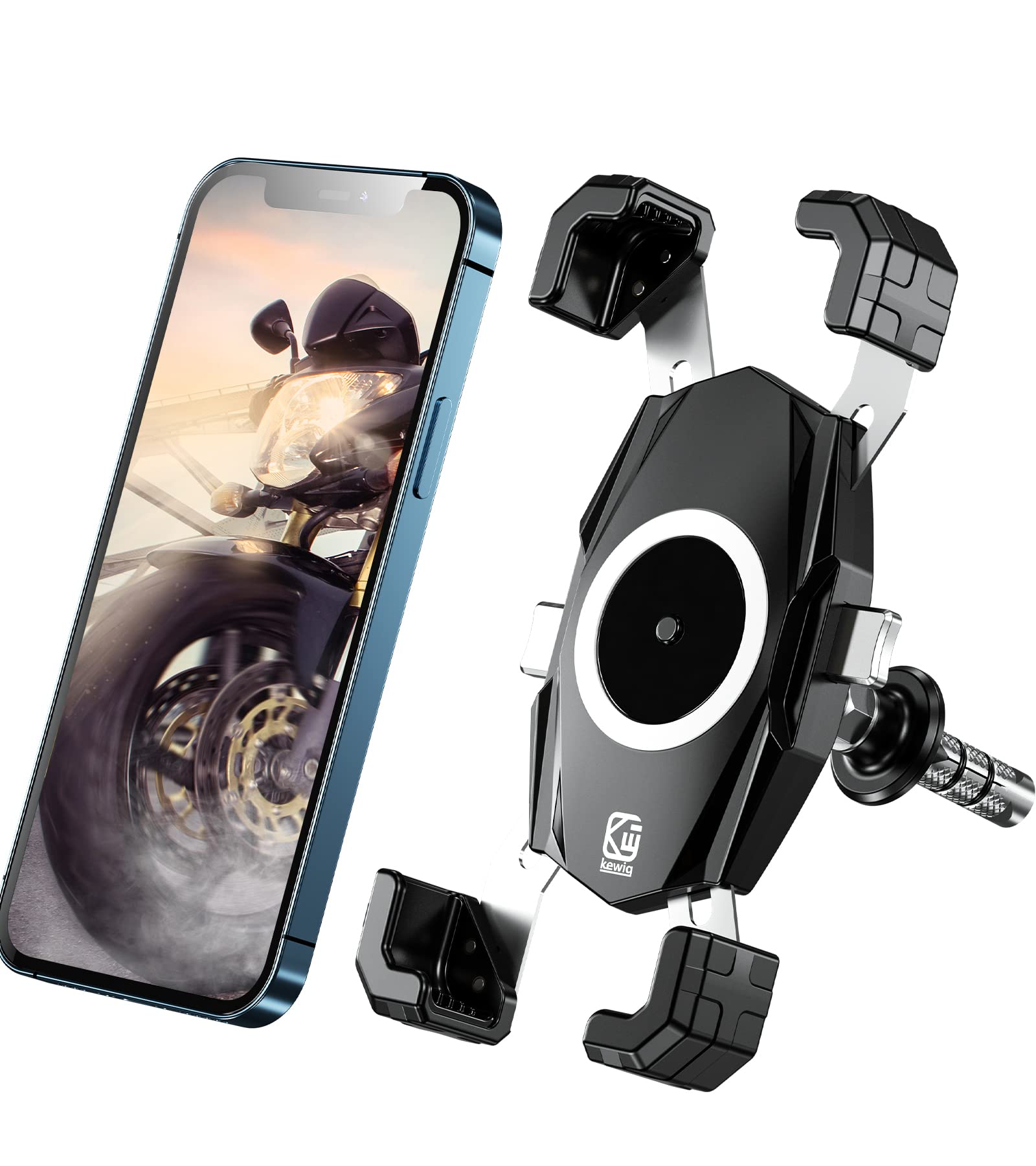 KEWIG Motorcycle Fork Stem Phone Mount, Motorcycle Phone Mount, 1S One-Push Automatically Lock & Release, Fits for Fork Stem 12-25.4mm in Diameter, for 4.0-6.9" Cellphones